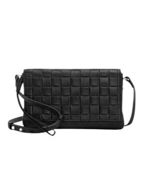 NWT Vince Camuto Leather Corah Crossbody Clutch Wristlet Bag Woven Black